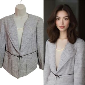 Classiques Entier Tweed Raw Edge Zipper Detail Open Blazer Jacket Grey Medium